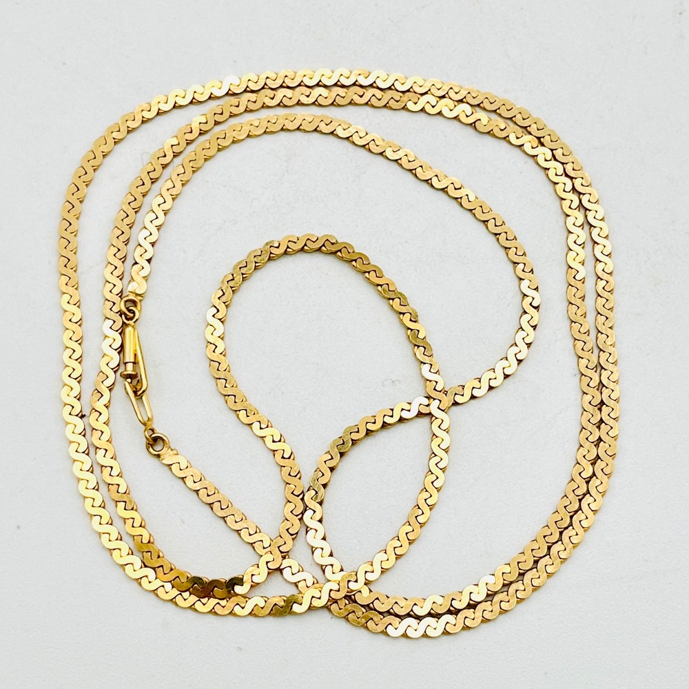 Vintage 14k Yellow Gold Serpentine Chain Necklace 29 Inch Flat Link 14.14g